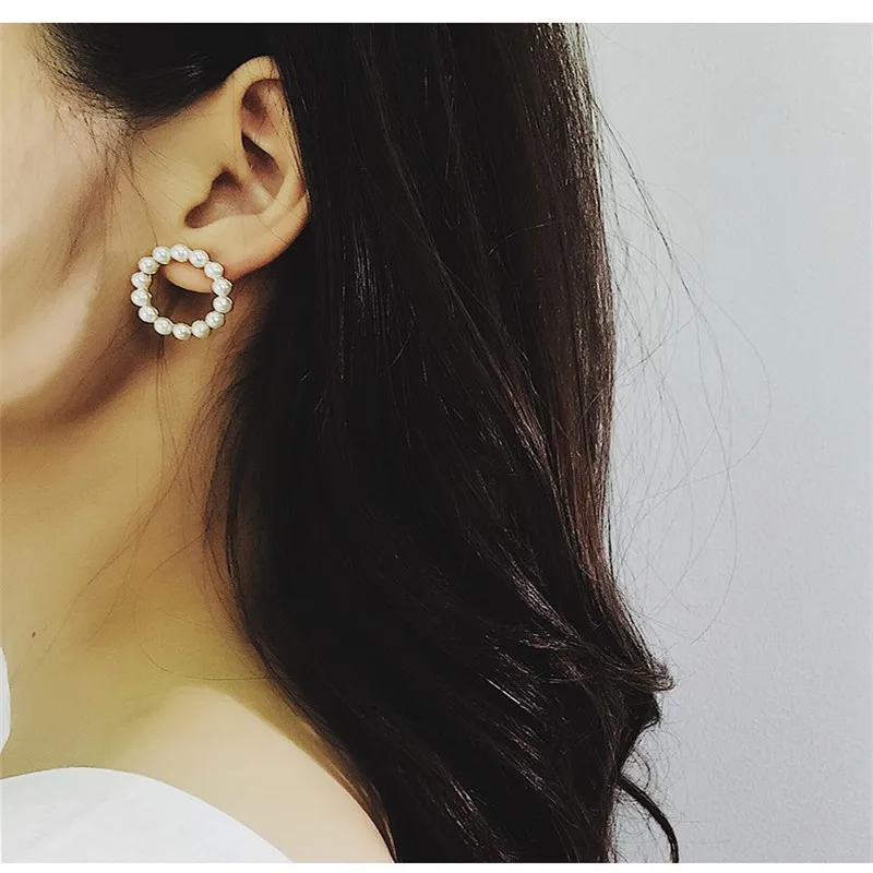 ENZE new ladies jewelry selling white imitation pearl round stud earrings elegant fashion | Украшения и аксессуары