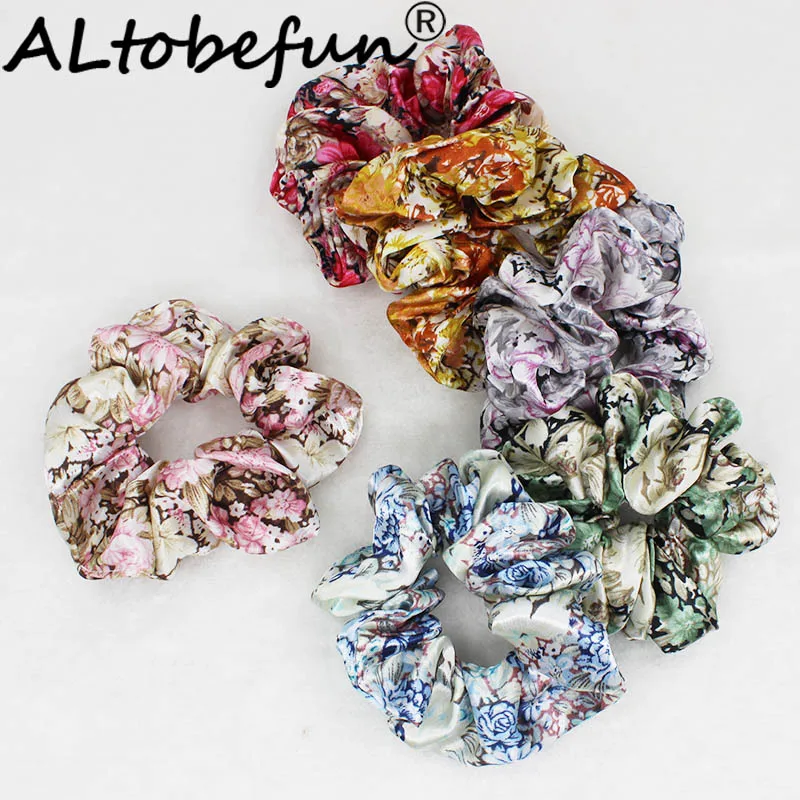 Женские атласные резинки для волос ALTOBEFUN с цветочным принтом аксессуары на