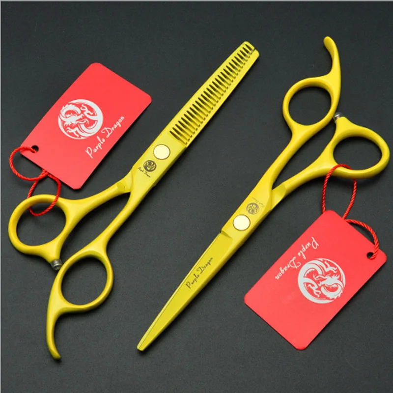 yellow set scissors Фиолетовый дракон желтый цвет ножницы для волос 5,5 дюймов Парикмахерские и режущие ножницы набор салон Парикмахерские ножницы - Цвет: yellow set scissors