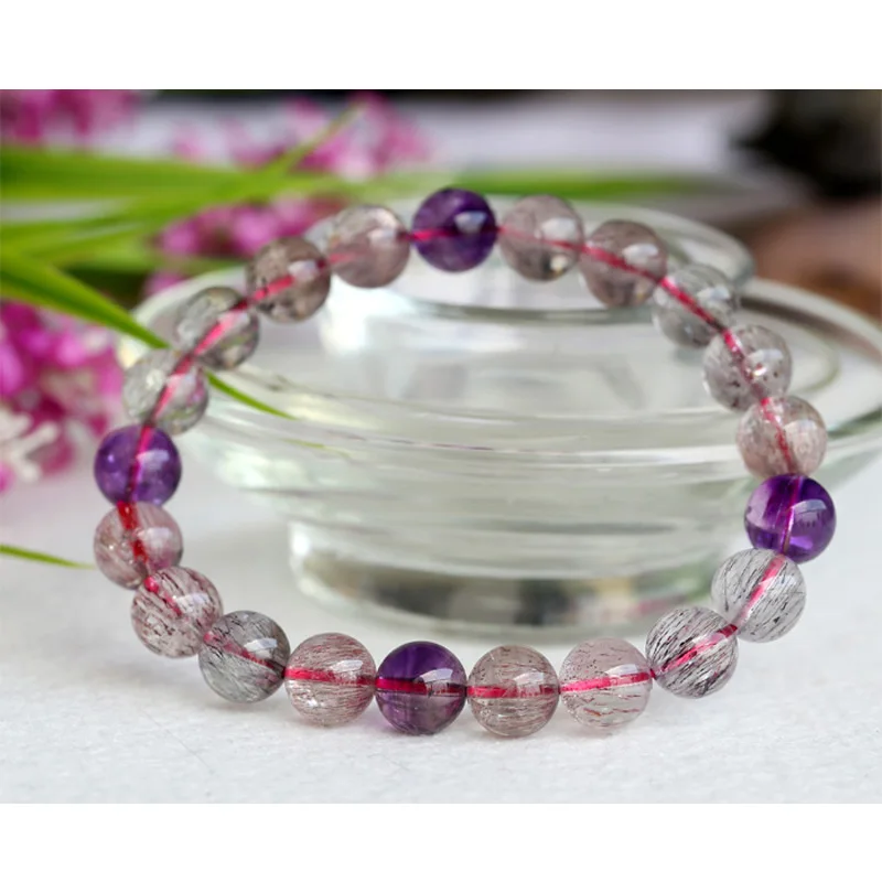 

Wholesale Natural Genuine Multi Colors Mix Super Seven 7 Finish Stretch Bracelet Round Beads Melody Stone 9mm