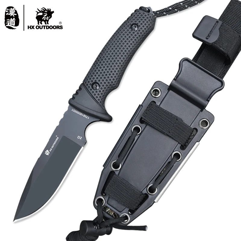 HX outdoor survival knife D2 steel blade fixed brand straight camping knives multi tactical rubber handle hand tools | Инструменты