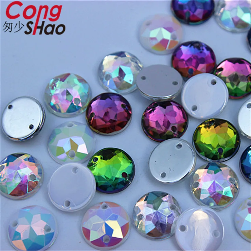 Cong Shao 300pcs 10mm AB Colorful Flatback Round Stones And Crystals Acrylic Rhinestone Trim Sewing 2 Hole Costume Button CS4 | Дом и сад