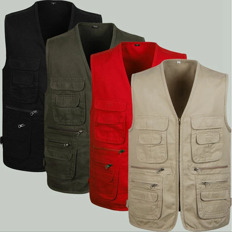 B 2021 New Brand Male Vest Men Colete Masculino Casual Mesh Waistcoat Plus Size 5XL Loose Multi-pockets Photography | Мужская одежда