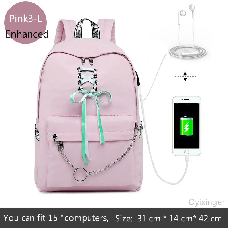 Pink3-L Fashion Girl Schoolbag Students Pink Laptop Backpack School Bags For Teenage Girls Women Backpacks Mochila infantil Escolar - Color: Pink3-L