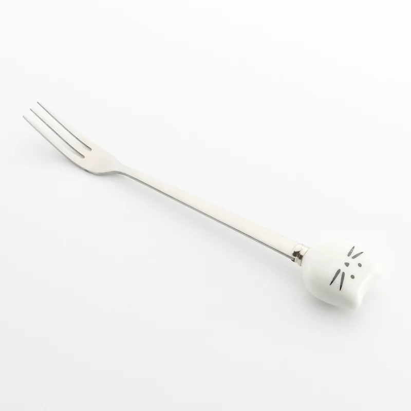 White Fork Керамические ложки «кошка» из нержавеющей стали, длинная ложка для перемешивания, мороженое, сахар, чай, десертный суповой кофе, ложка, чайные ложки, парные столовые приборы - Цвет: White Fork