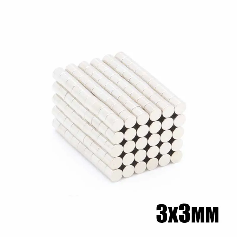 500 шт 3x3 мм неодимовый магнит редкоземельный маленький сильный Круглый постоянный 3*3 мм Электромагнит на холодильник оптом NdFeB никель магнитный