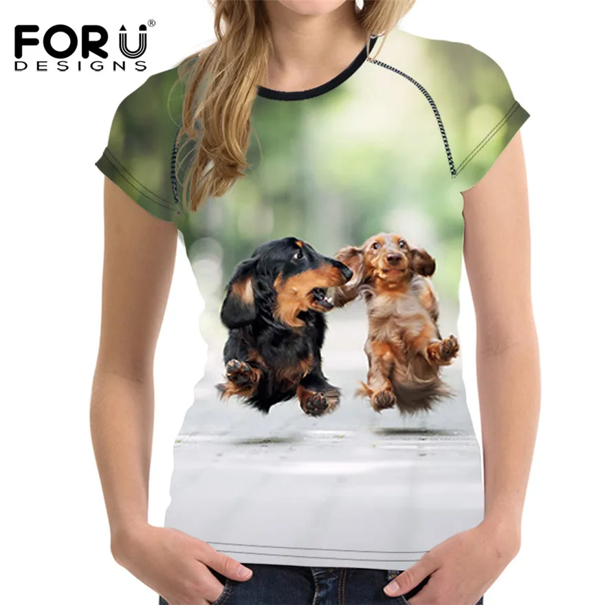 FORUDESIGNS/забавная 3D Футболка с принтом таксы и собаки для женщин, 3D футболка с коротким рукавом, модные топы размера плюс, рок-группа, футболка, женская футболка - Цвет: H188BV