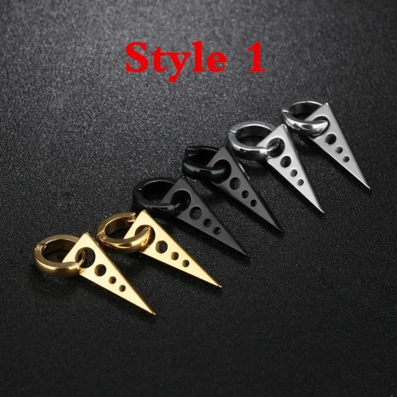 1Pair Fashion Personality Triangle Titanium Steel Earrings Men Boys Black Punk Rock Ear Studs V | Украшения и аксессуары