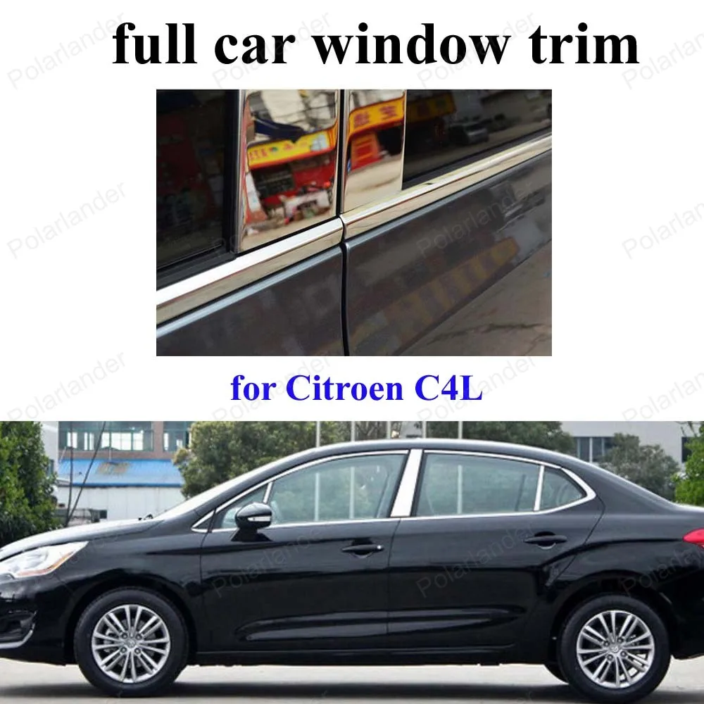 

with center pillar Full Window Trim For C-itroen C4L Accessories Stainless Steel Car Styling Decoration Strip