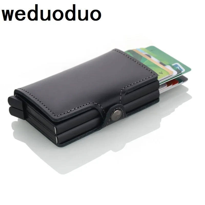 

Новинка, мужской держатель для кредитных карт Weduoduo, Высококачественная алюминиевая визитница, держатель для кредитных карт из натуральной кожи, автоматический кошелек