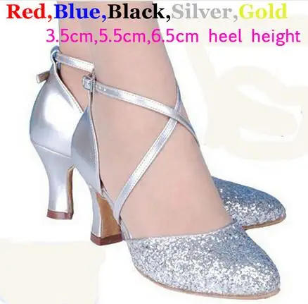 5 Colors Sequin Blue Red Black Gold Silver Women Ballroom Tango Salsa Latin Dance Shoes / Cheap Closed Toe Salsa Shoes