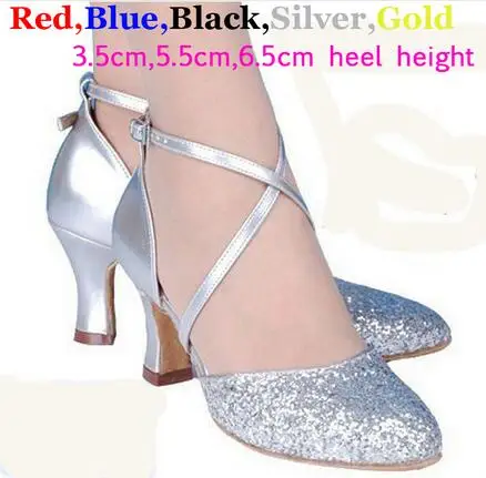 Женские туфли с блестками для бальных танцев латинских 5 цветов синие красные