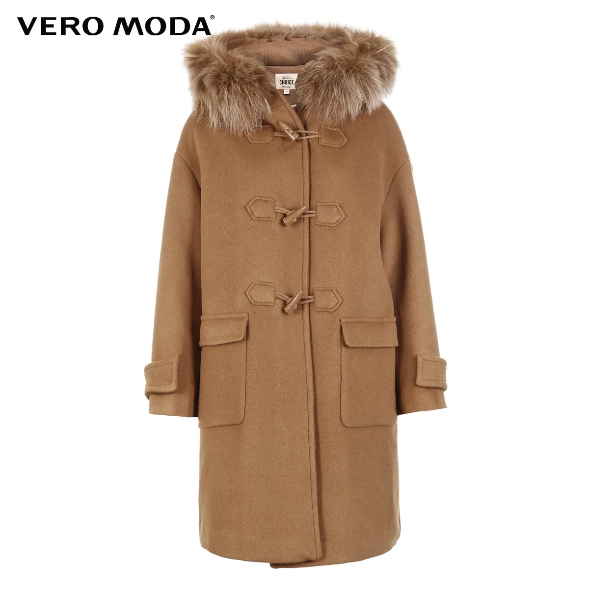 Vero Moda меховой воротник 80% шерсти с капюшоном Тедди Стиль длинное шерстяное пальто | 318327512