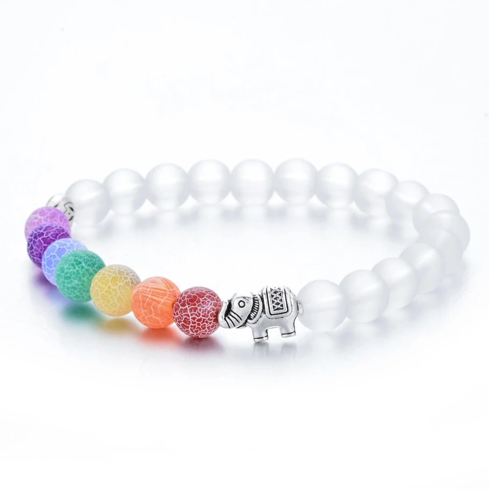 Винтажный Браслет из натурального камня 7 чакр Будда молитва слон бусины браслет