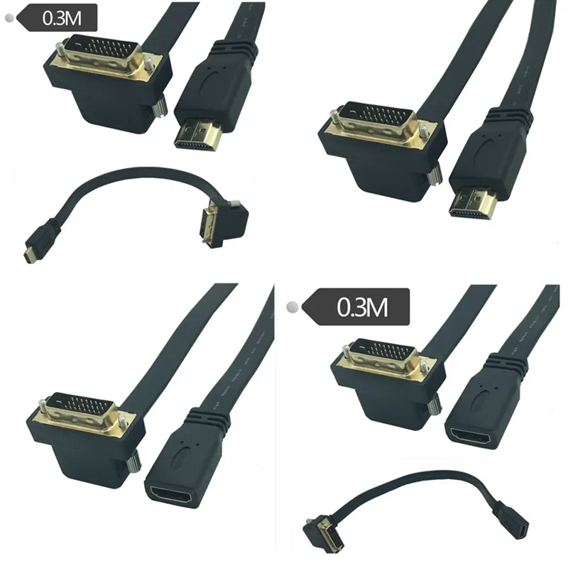 

HDMI-совместимый штекер и гнездо к DVI 24 + 1 штекер 90 градусов плоский тонкий высокоскоростной кабель 0,3 м 30 см