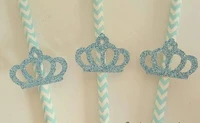 cheap glitter blue prince crown straws birthday paper drinking straws wedding bridal baby shower bachelorette drinks barware