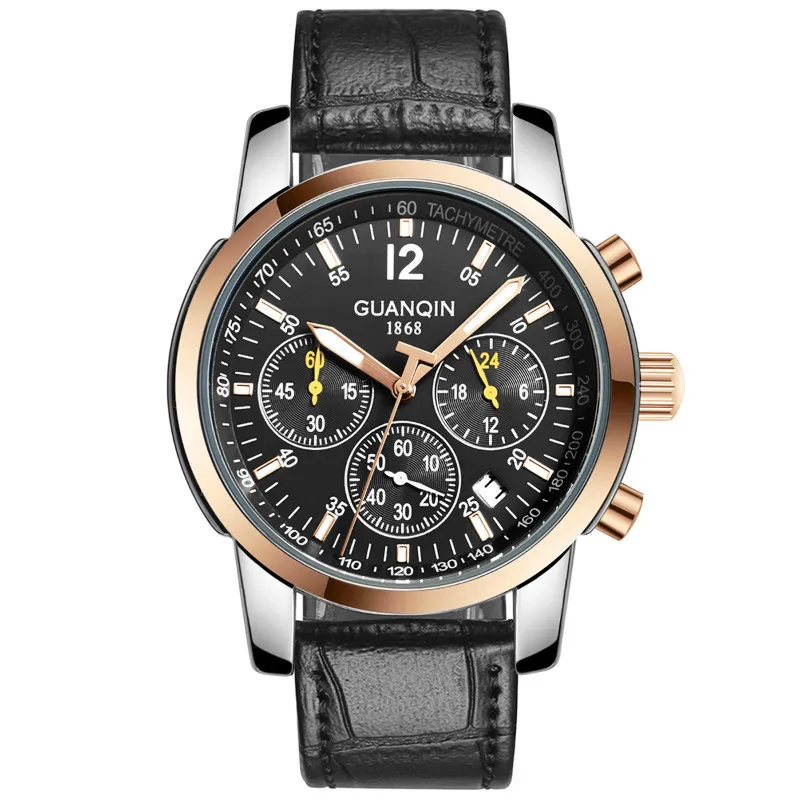 

Luxury Business Mens Watches Top Brand GUANQIN Chronograph Quartz Watch Men Calendar Luminous hands Waterproof Relogio masculino