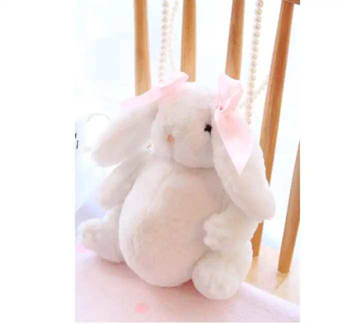 Белый Милый Плюшевый Кролик сумка на плечо японский Kawaii Кролик мультфильм жемчужная игрушка детская школьная сумка подарок Детская игрушка для маленькой девочки - Цвет: Белый