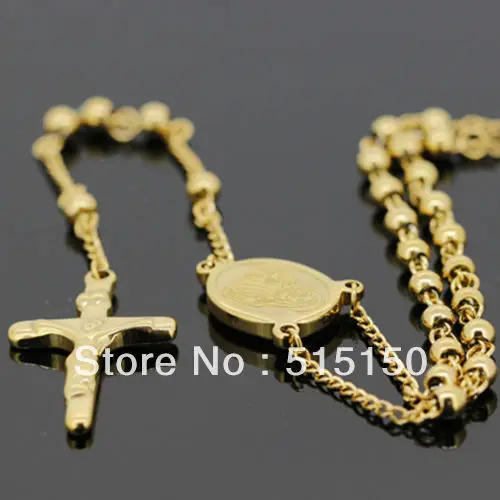 

STAINLESS STEEL GOLD ROSARY CHAIN NECKLACE(24"+ 5.3")4mm/22g