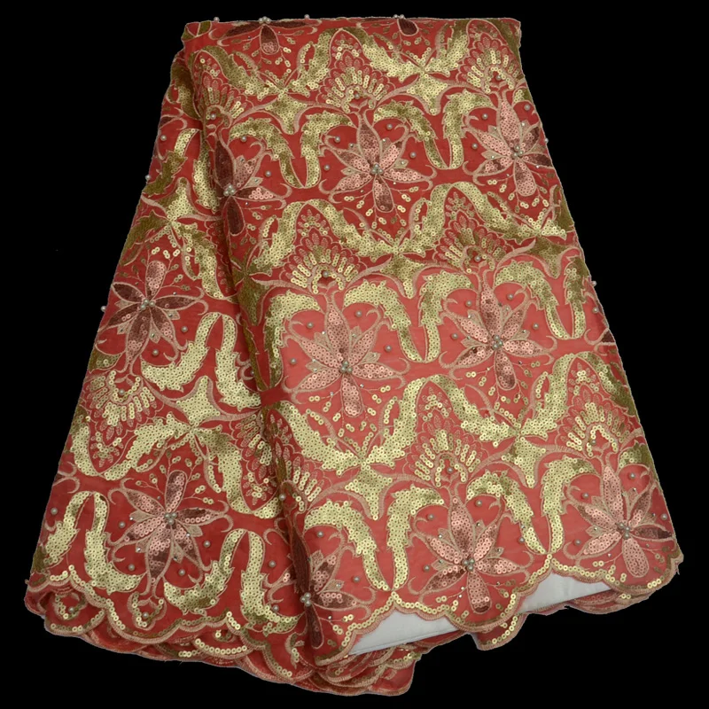 (5 ярдов/шт) Высококачественная кружевная ткань из органзы с бисером в