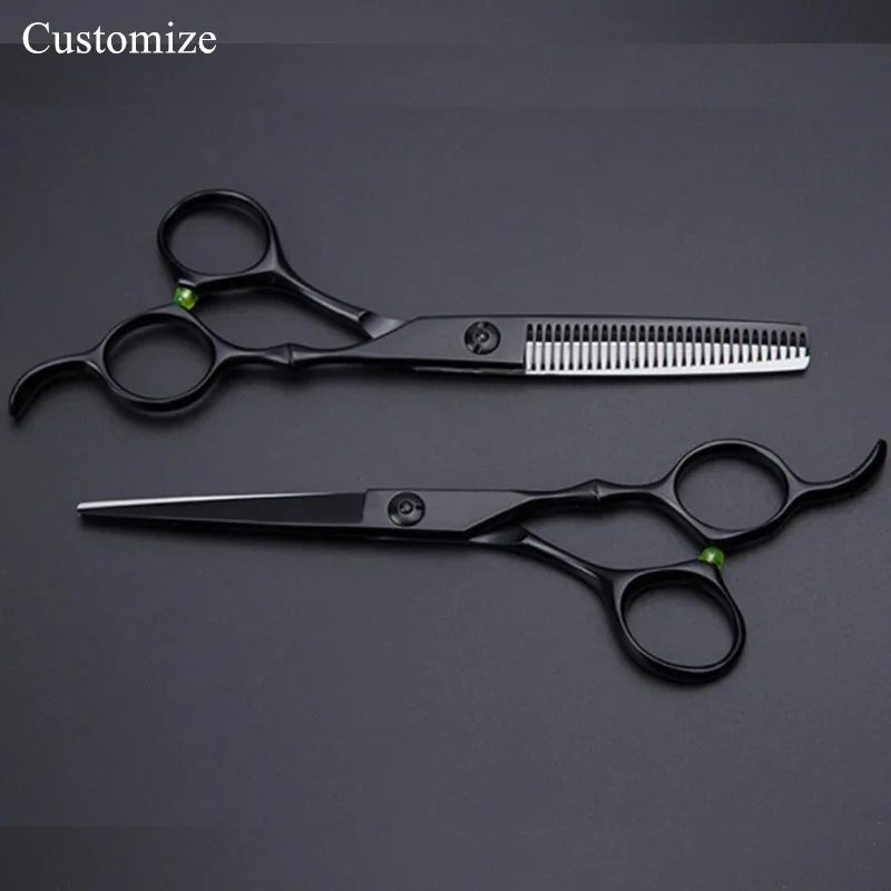 

Customize japan 440c 6 inch Hyun black hair salon scissors cutting barber makas scissor Thinning shears hairdressing scissors