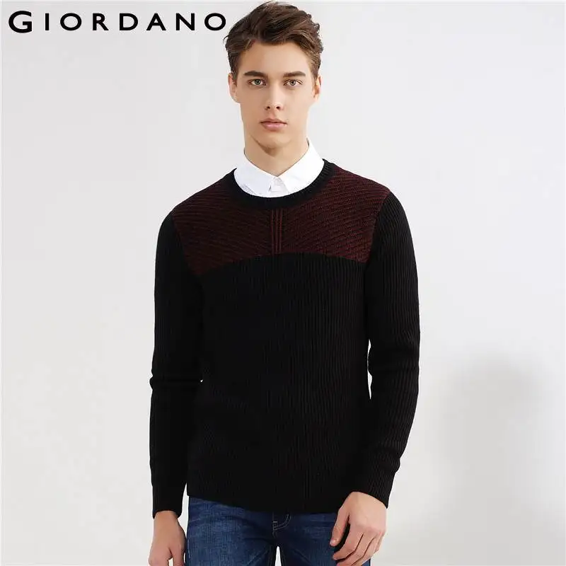 Giordano мужской свитер толстый жаккардовый ребристый с круглой горловиной Цвет