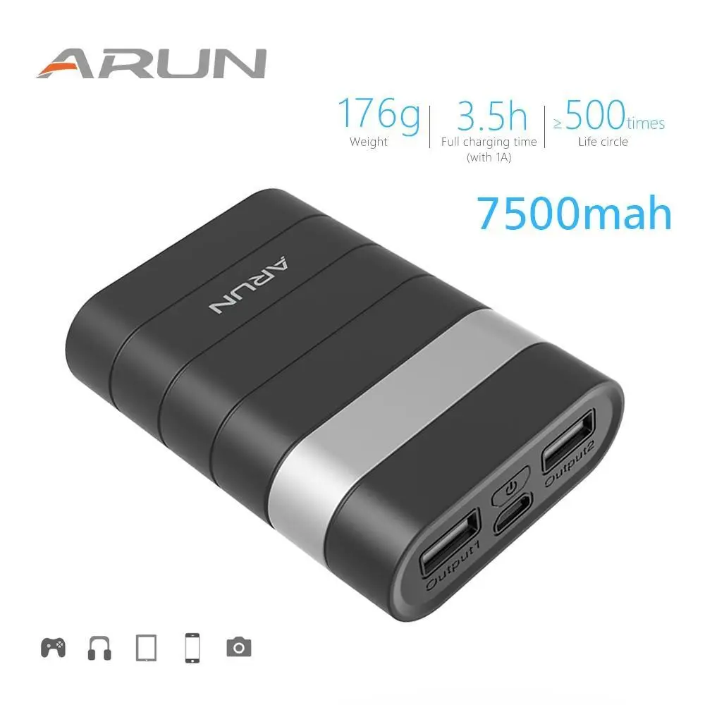 ARUN 7500 мАч Внешний аккумулятор внешний повербанк 2 USB портативное зарядное