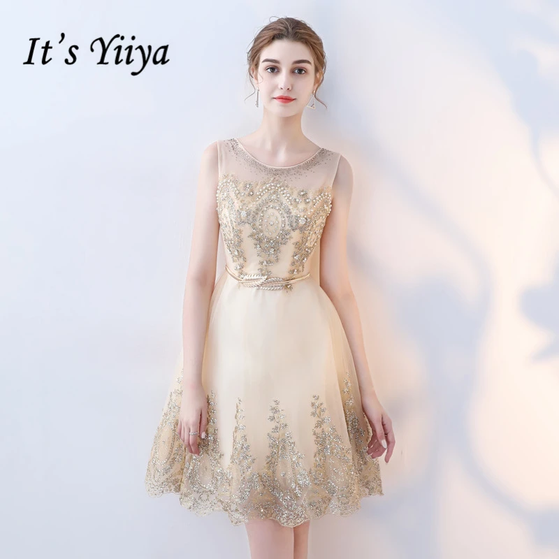 Коктейльные Платья без Рукавов It's YiiYa, Модельер Sexy Illusion Элегантные, Bling Sequind Бисероплетение, Коктейльное Платье, LX320,Лето