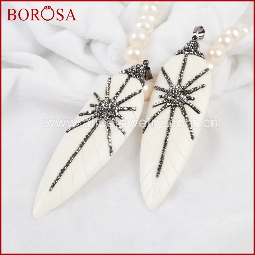 BOROSA элегантный натуральный белый Ox кость резной лист кулон из бисера проложенный