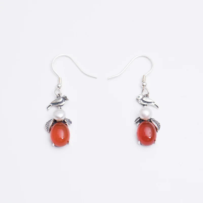 bird ethnic dangle earrings woman sterling 925 silver vintage jewelry crystal pearl high quality animal women | Украшения и