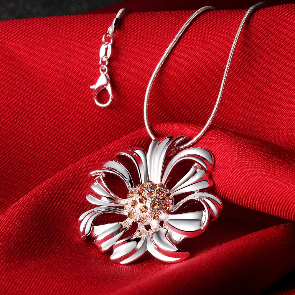 Free shipping flower shape pendant necklace romantic style women's sterling silver | Necklace