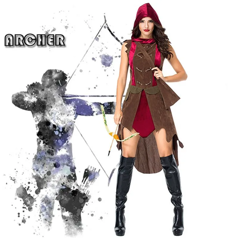 

Female Warrior Hunter Cosplays Woman Halloween Archer Costumes Carnival Purim parade Masquerade Nightclub Role play Party dress