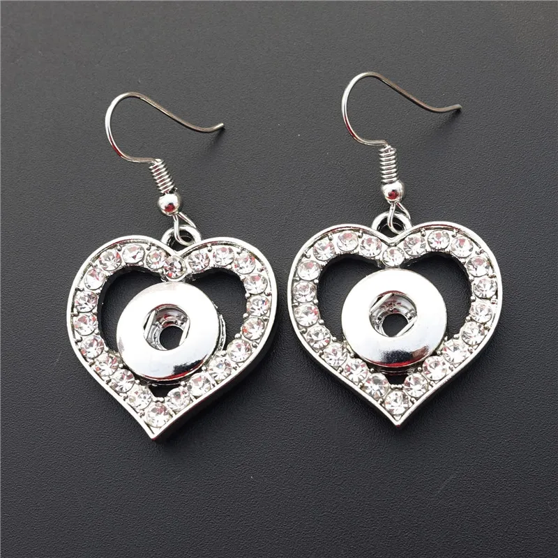 

Clear Rhinestone Heart Metal 12mm Snap Buttons Earrings For Office Lady
