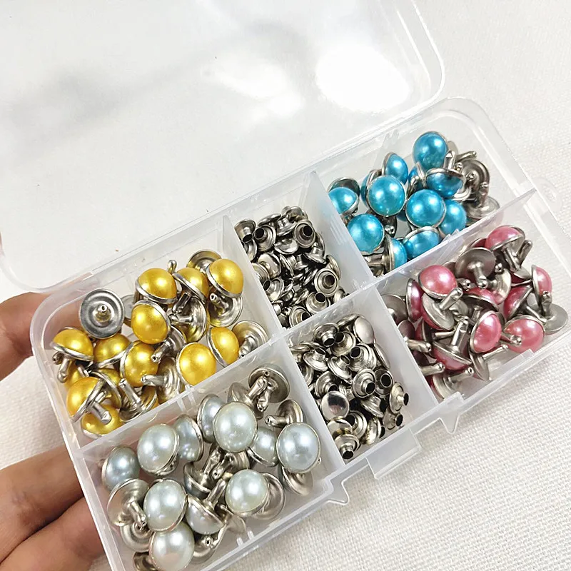 

100set/box 7*10mm Pearl Round Mushroom Cap Rivets Stud Spike Collision Nail for Leather Craft Shoes Bags Belt Garment Deco