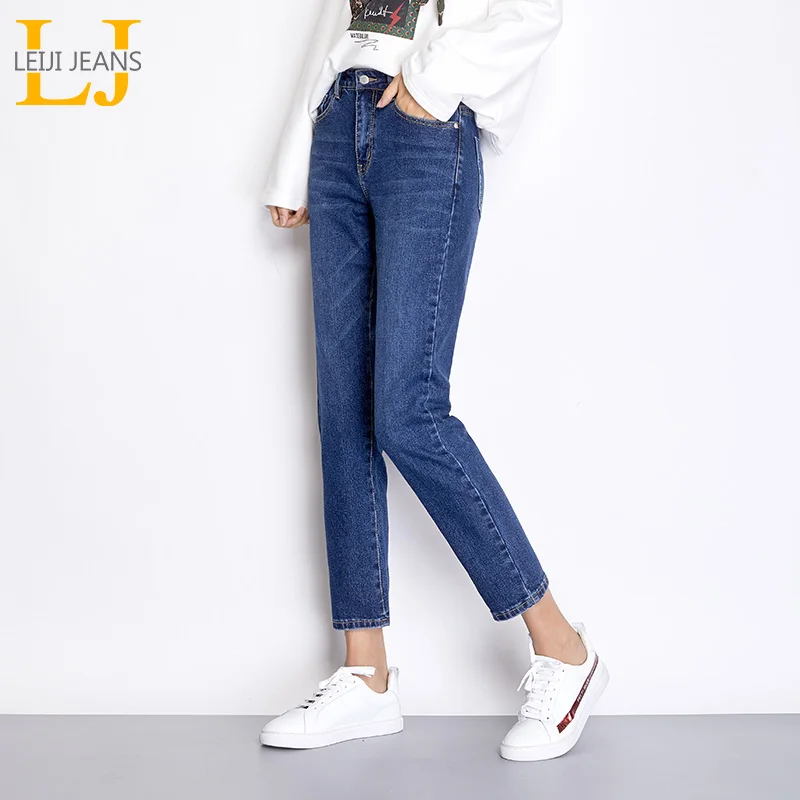 Женские классические джинсы LEIJIJEANS голубые хлопковые свободные брюки из денима
