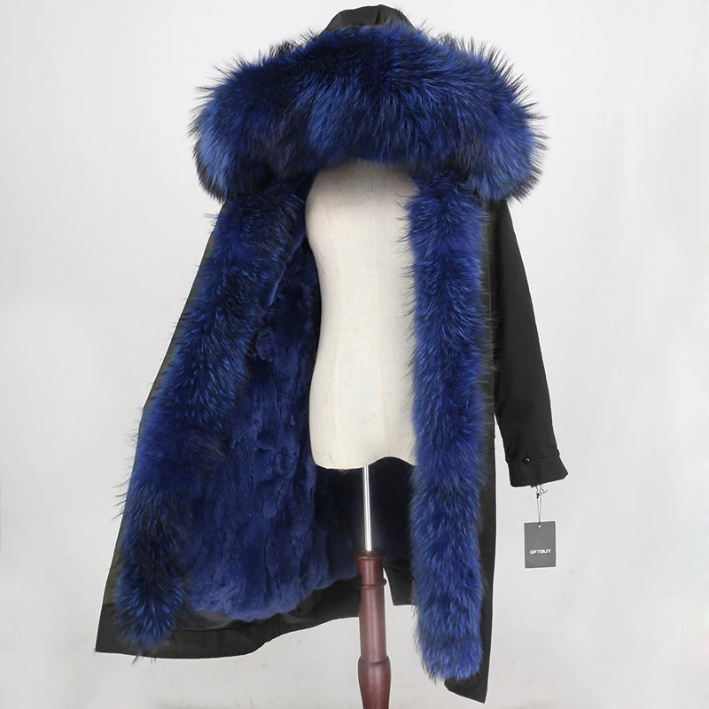 OFTBUY X-long Женская парка водонепроницаемая верхняя одежда пальто из натурального меха натуральный мех енота воротник подкладка из натурального кроличьего меха съемный теплый
