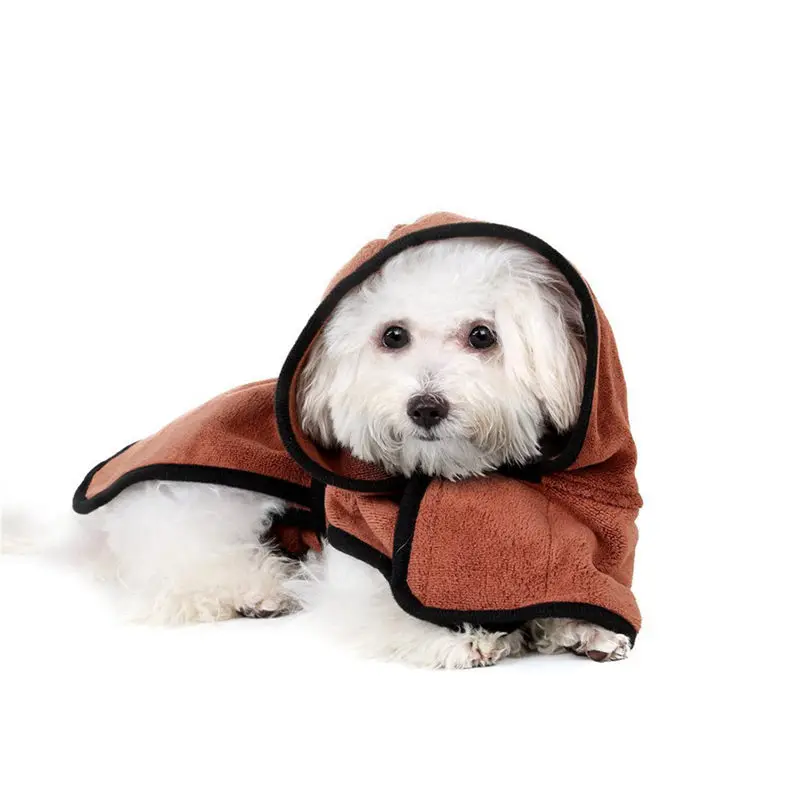 Microfiber dog bathrobe with adjustable shoulder strap Hood quick-drying absorbent pet towel long-haired cat coat and dr |