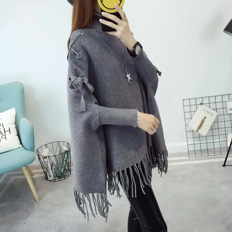 Wrap Swing Cloak Turtleneck Women Sweaters Pullovers Winter Clothes Oversized Sweater Jumper | Женская одежда