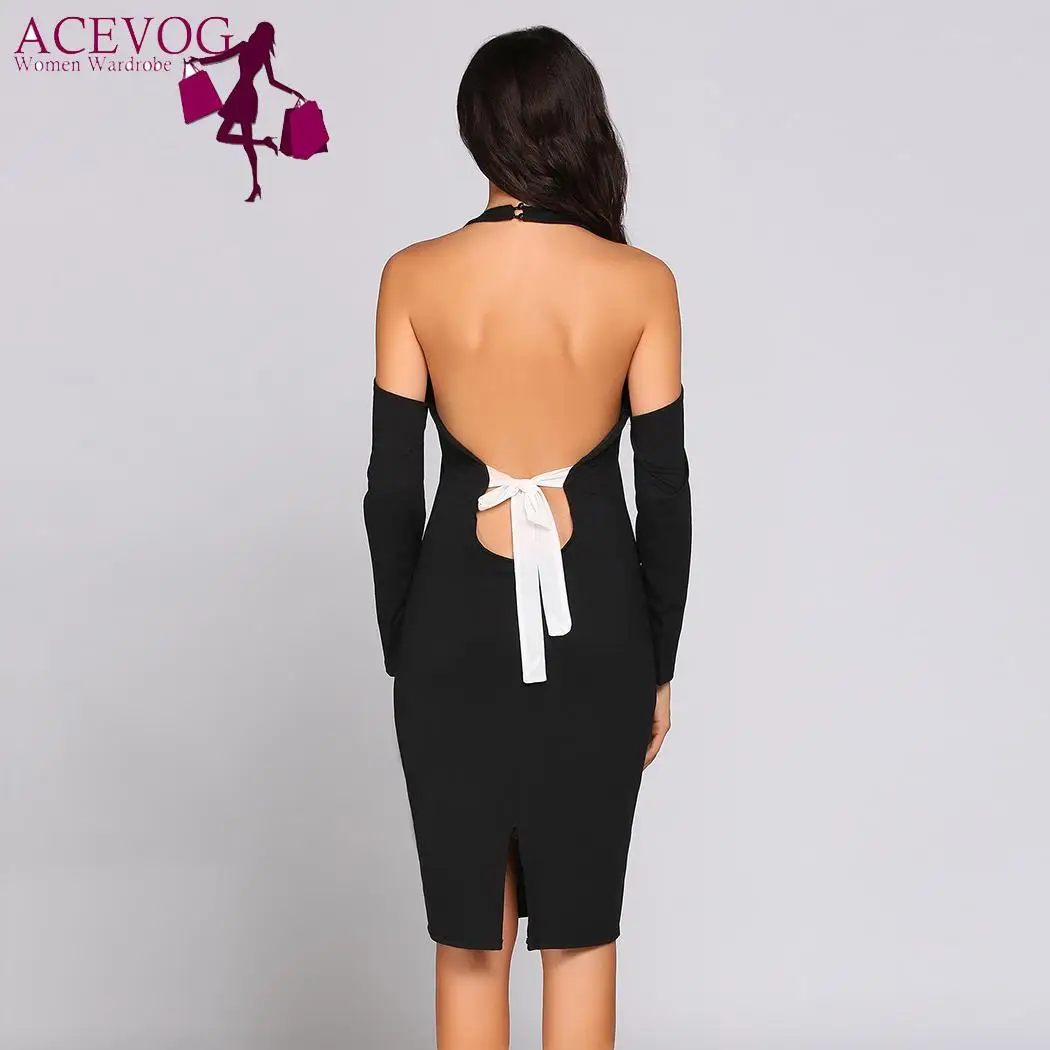 Платье Вырез горловины спинки с длинным рукавом Cold Shoulder Halter | Женская одежда