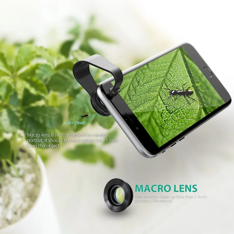 AUKEY Mini Clip on Optic сотовый телефон объектив камеры комплект 110 градусов Рыбий глаз + 180