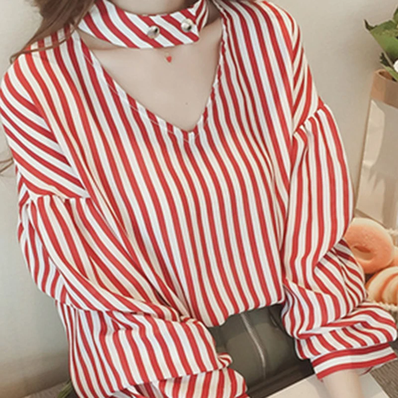 Ulzzang женские шифоновые топы и блузки с вырезом на шее рукавами фонариками Женские