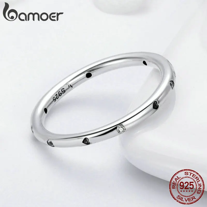 BAMOER, 925 пробы, серебро, прозрачный, CZ, кристалл, Круглый, обручальное кольцо на палец для женщин, Стерлинговое Серебро, ювелирное изделие, S925 SCR374