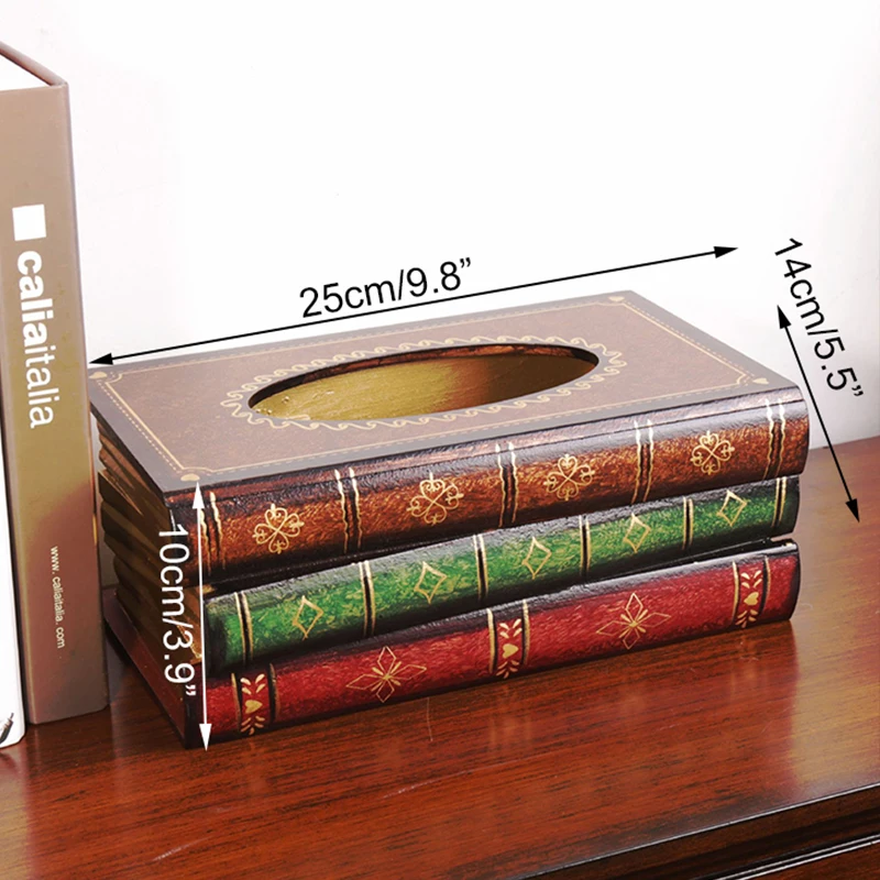 

Creative European Style Wooden Tissue Box Classical Book Shape Tissue Box Vintage Living Study Room Desk Decor Home Decoration