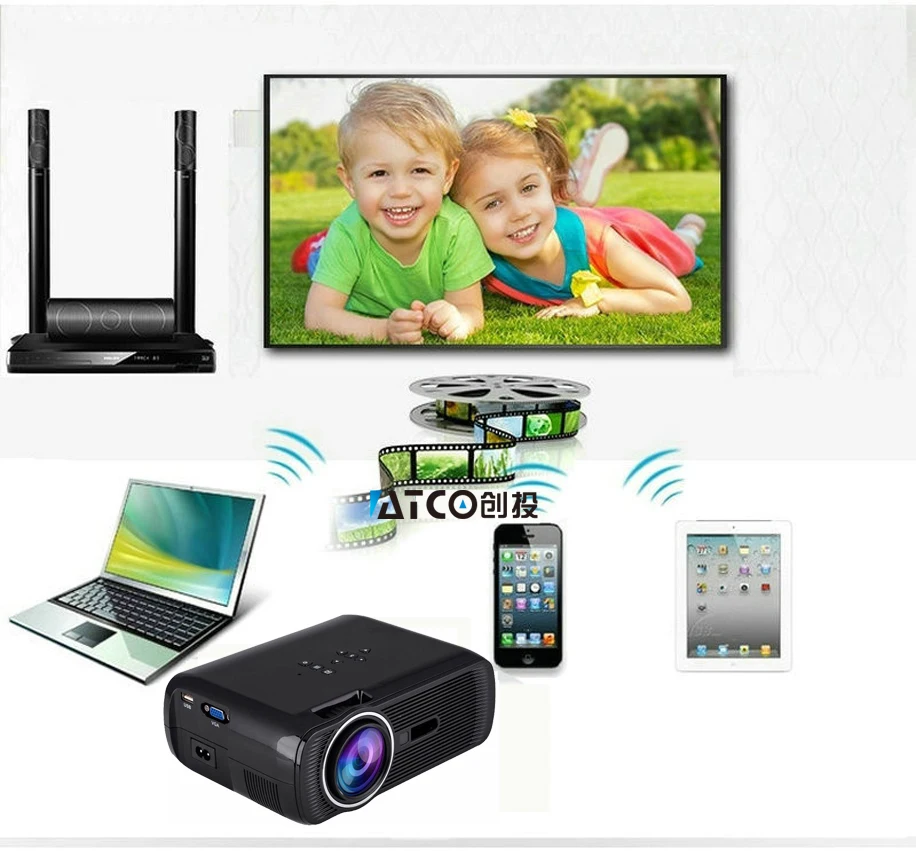 Wzatco Android 6.0 Miracast Wi Fi Дисплей 1800 люмен HD LED проектор Поддержка 1080 P Bluetooth ЖК дисплей
