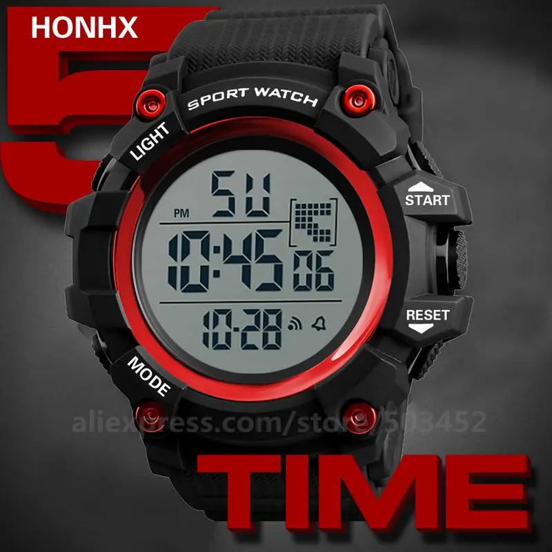 red 100 шт./лот новые HONHX цифровые часы освещение дисплей электронное движение PU цифровые часы повседневные спортивные часы - Цвет: red