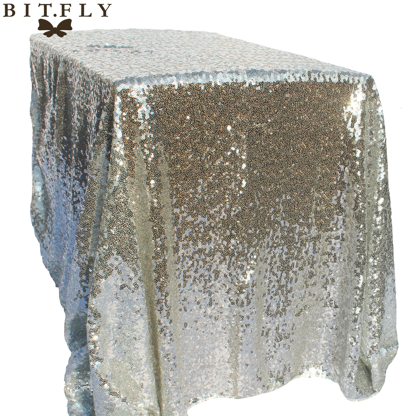 Прямоугольная скатерть с квадратными блестками из розового золота вышивкой для