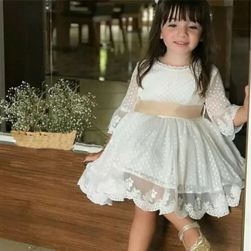 Baby Girls White Lace Dress Dresses Christening Bridesmaid Flower Girl | Детская одежда и обувь