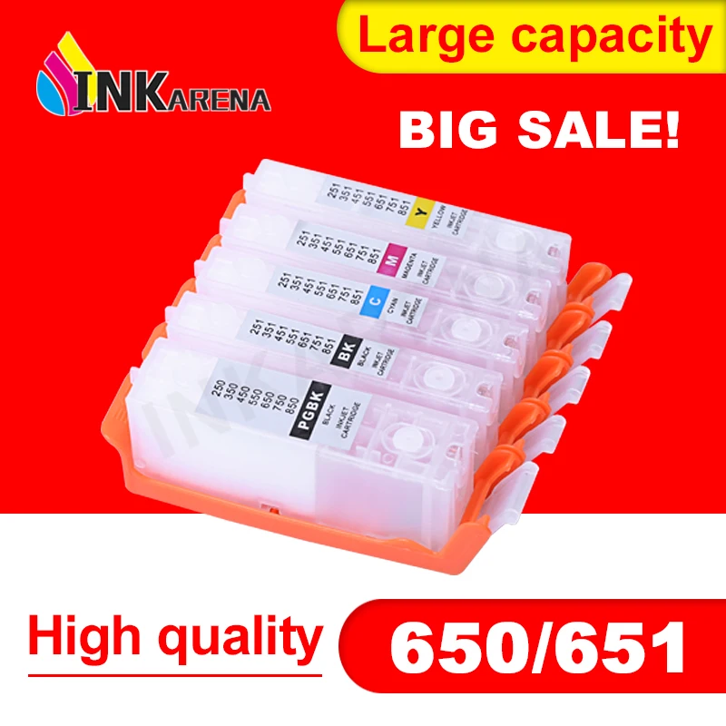 

5 Color PGI650 CLI651 Refillable Ink Cartridge for Canon Pixma IP7260 MG5460 MX726 MX926 MG6460 MG5560 Printer PGI-650 Empty