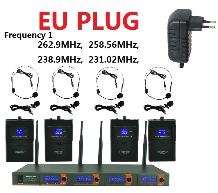 EU Plug Fre1 FB-V04H4 профессиональные беспроводные микрофоны VHF KTV вечерние микрофоны 4 гарнитура беспроводной микрофон караоке - Цвет: EU Plug Fre1
