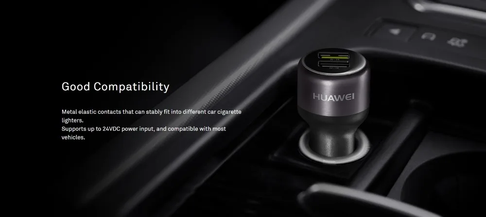 Оригинальное автомобильное зарядное устройство HUAWEI CP31 QuickCharge 9V 2A Max 18W Dual USB с кабелем типа C